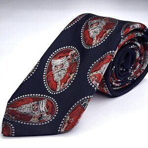 SANTA Tie by ROBERT TALBOTT Men's 100% Silk Necktie USA Designer Navy Blue/Red